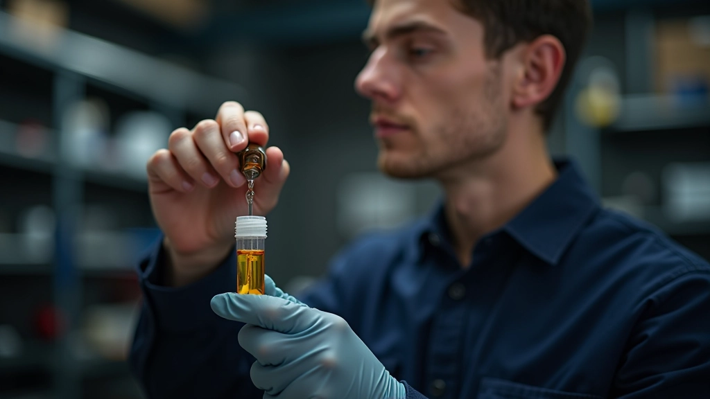 Transmission fluid sample being analyzed for color and consistency by technician in service workshop